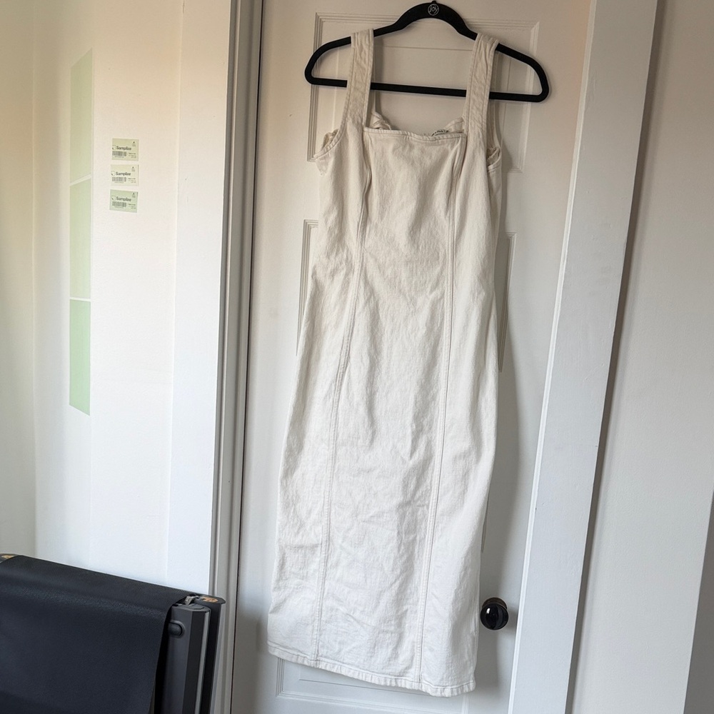 Abercrombie & Fitch Cream Square-Neck Midi Dress